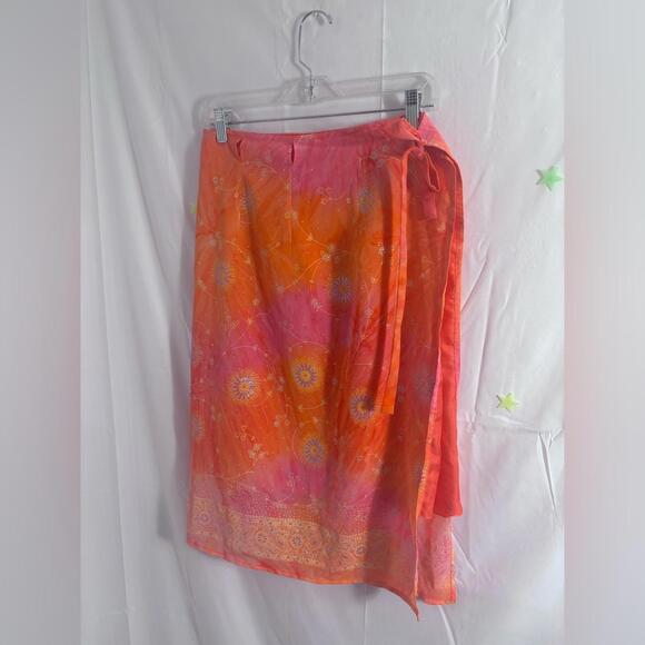 American Vintage Dresses & Skirts - Y2K Beach Gypsy Tie Dye-esque Celestial Sunset Goddess Boho Wrap Skirt S/M